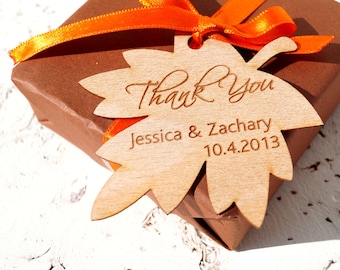 Wedding favor tags, personalized wedding favor tags, rustic leaf wedding gift tags, fall wedding favor tags, custom wood veneer shower tags