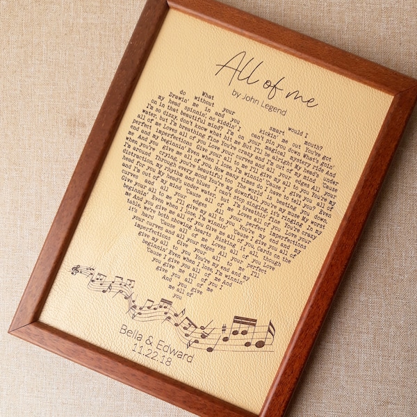 Leather engraved heart lyrics, 3rd wedding anniversary gift, personalized leather engraving