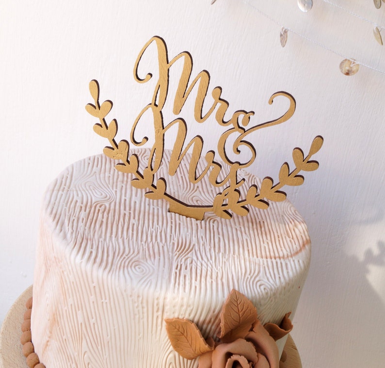 Wedding cake topper, Mr & Mrs cake topper, rustic cake topper, wooden cak topper, your wood choice image 3