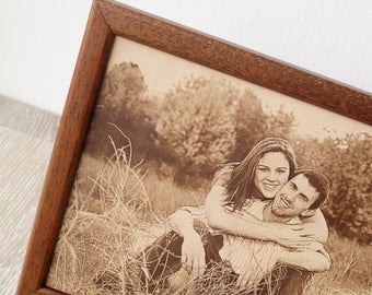 Leather Wedding Anniversary Gift Three Years Custom,Engraved photograph on real leather