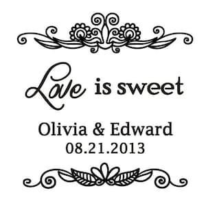 Wedding Rubber Stamp - Love is Sweet Stamp - Custom Rubber Stamp for DIY - Wedding Favor Tags Stamp - Personalized 2&quot; x 2&quot;
