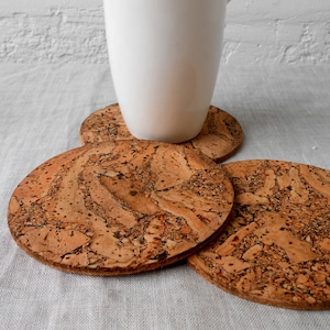Wooden Cork Coasters - Rustic Wooden Coasters - Round Trivets - Natural Cork - Eco Friendly - Wedding Gift Set of 4