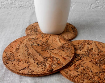 Wooden Cork Coasters - Rustic Wooden Coasters - Round Trivets - Natural Cork - Eco Friendly - Wedding Gift Set of 4
