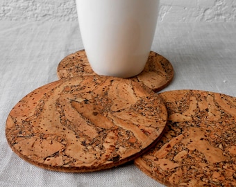 Wooden Cork Coasters - Rustic Wooden Coasters - Round Trivets - Natural Cork - Eco Friendly - Wedding Gift Set of 4