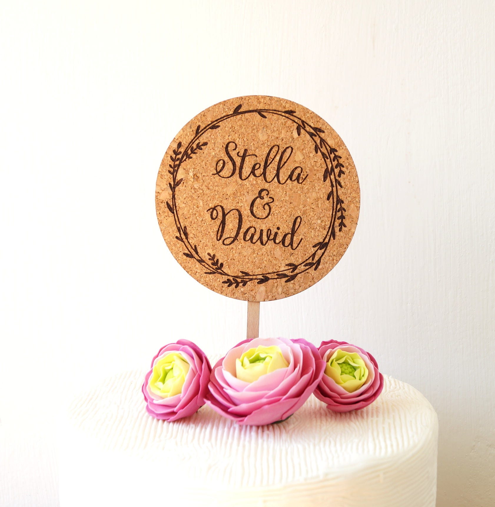 Wedding Cake Topper Rustic Cake Topper Cork Cake Topper Etsy