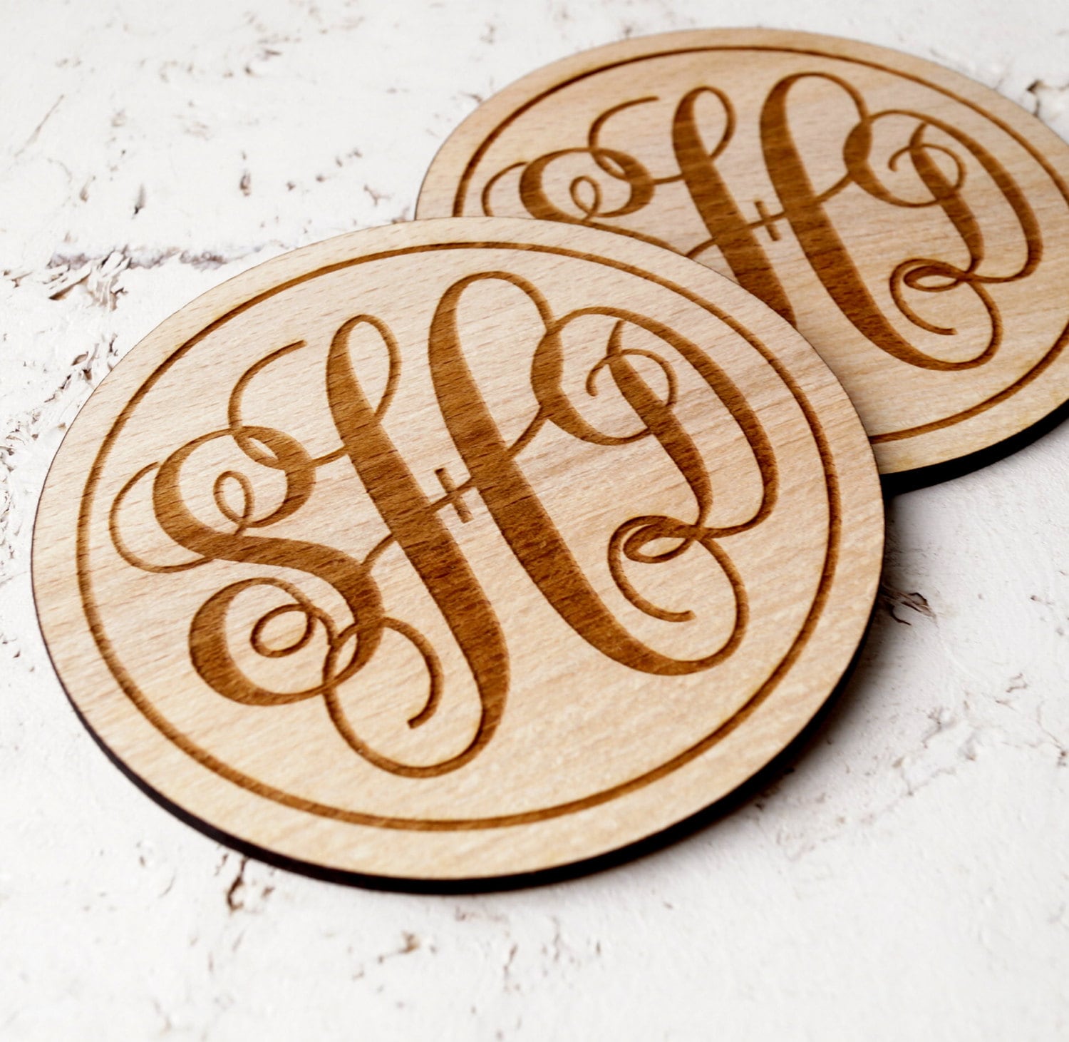 Personalized wooden coasters monogram coasters engraved Etsy