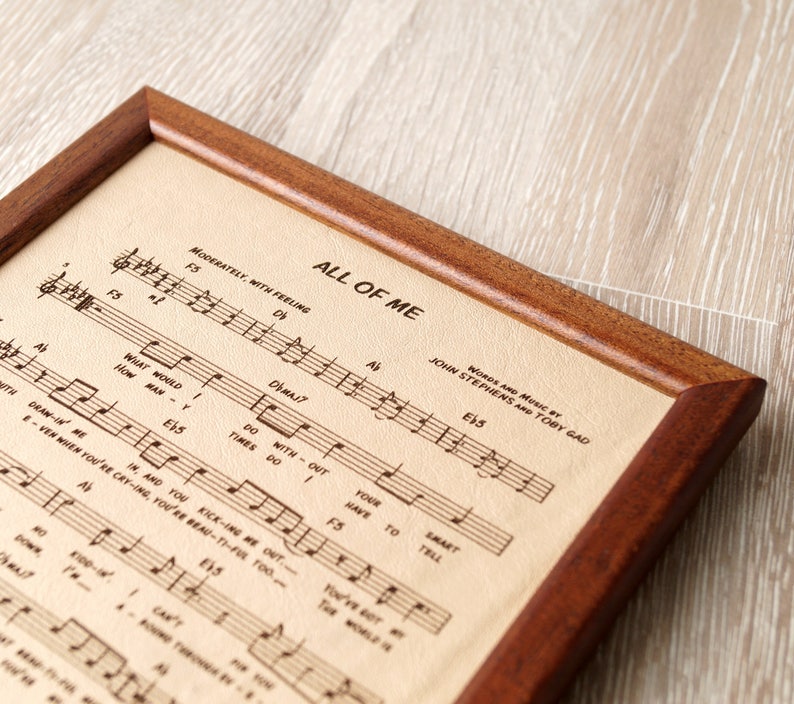 Leather engraved music sheet, personalized framed music notes, 3rd wedding anniversary gift, leather picture, custom engraving image 5