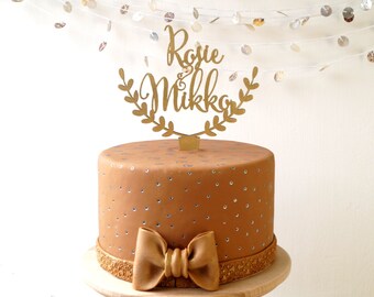 Personalized cake topper, wedding cake topper, custom cake topper, rustic wedding cake topper, names cake topper
