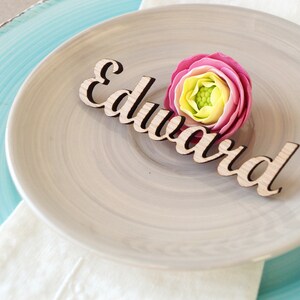 Wedding place cards, escort tags, name tags, wedding place settings, wooden cut out names, wooden place settings