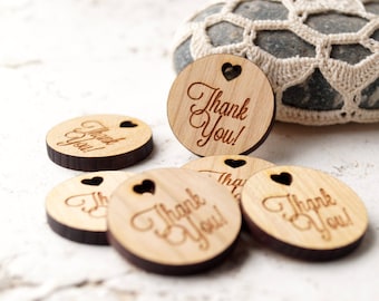 Wedding favor tags, thank you tags, wooden tags, diy wedding favor, gift, shower tags, real wood tags, laser cut engraved tags, set of 25