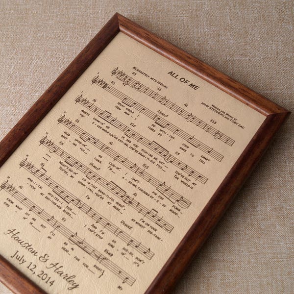 Personalized music sheet engraved on real leather