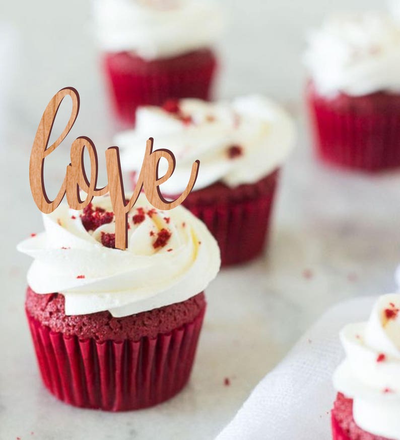 Love Cupcake Toppers Wedding Cupcake Topper Wooden Cupcalke Etsy