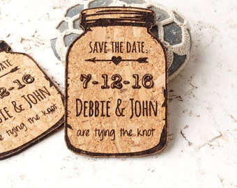 Mason jar magnets, rustic wedding save the dates, cork save the date magnets, mason jar magnets, cork save the dates