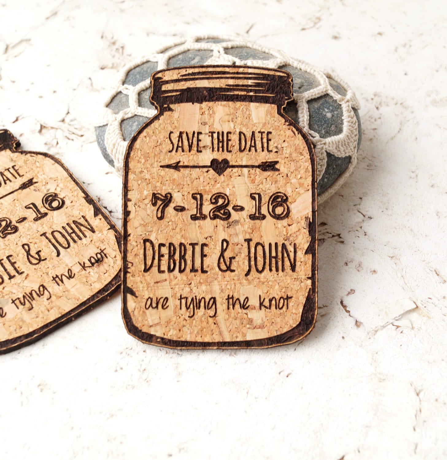 Mason jar rustic wedding save the dates cork save Etsy