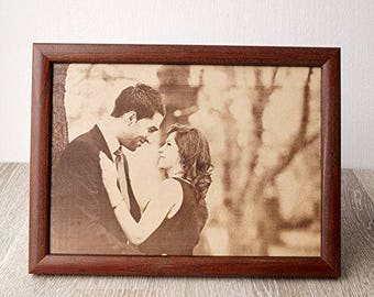 Regalo de aniversario de boda de cuero Tres años personalizado, fotografía grabada en cuero real