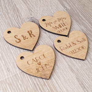 Custom wedding favor tags, personalized wooden tags, heart tags, rustic wedding favor tags, wedding favors, wooden heart tags, 25 pc image 3