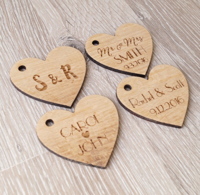 Custom wedding favor tags, personalized wooden tags, heart tags, rustic wedding favor tags, wedding favors, wooden heart tags, 25 pc image 3