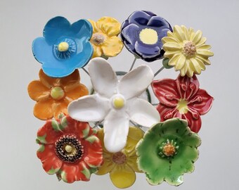 10 ceramic flowers, colorful approx. 2.00 - 3.50 cm from SylBer-Ceramics from Markkleeberg