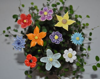 10 ceramic flowers, colorful approx. 2.00 - 3,50 cm from SylBer-Ceramics from Markkleeberg