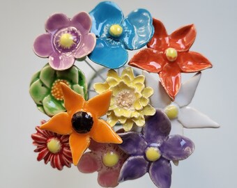 10 ceramic flowers, colorful approx. 2.00 - 3.50 cm from SylBer-Ceramics from Markkleeberg