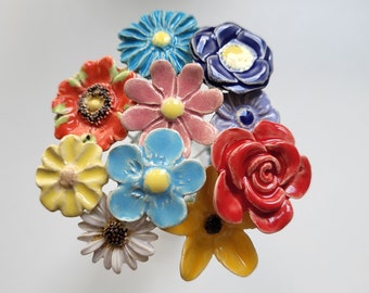 10 ceramic flowers, colorful approx. 2.00 - 3.50 cm from SylBer-Ceramics from Markkleeberg