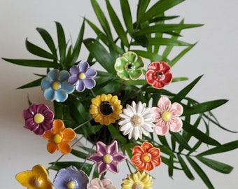 15 ceramic flowers, colorful approx. 1.50 - 2.00 cm from SylBer-Ceramics from Markkleeberg