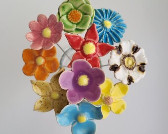 10 ceramic flowers, colorful approx. 2.00 - 3.50 cm from SylBer-Ceramics from Markkleeberg