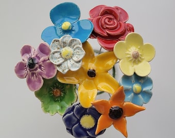 10 ceramic flowers, colorful approx. 2.00 - 3.50 cm from SylBer-Ceramics from Markkleeberg