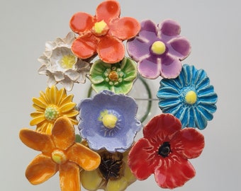 10 ceramic flowers, colorful approx. 2.00 - 3.50 cm from SylBer-Ceramics from Markkleeberg