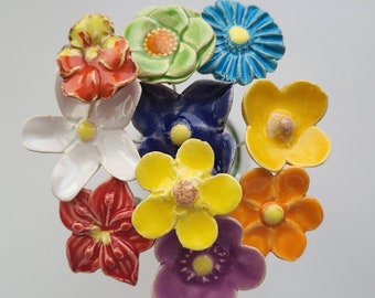 10 ceramic flowers, colorful approx. 2.00 - 3.50 cm from SylBer-Ceramics from Markkleeberg