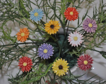 10 ceramic flowers: daisies, colorful approx. 2.0 - 2,5 cm from SylBer-Ceramics from Markkleeberg