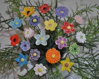 20 Ceramic Flowers, Colorful  Shapes: Mixed