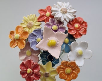 15 ceramic flowers, colorful approx. 1.50 - 2.00 cm from SylBer-Ceramics from Markkleeberg