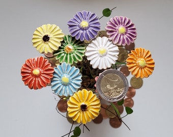 10 ceramic flowers, colorful approx. 3.00 cm designed by SylBer-Ceramics from Markkleeberg