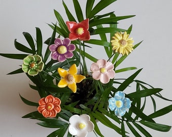 10 ceramic flowers, colorful approx. 1.50 - 2.00 cm from SylBer-Ceramics from Markkleeberg