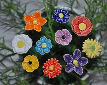 10 ceramic flowers, colorful approx. 2.00 - 3,50 cm from SylBer-Ceramics from Markkleeberg