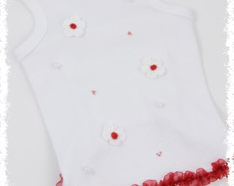 Christmas Dog Shirt: Cotton Holiday Puppy Tank Top with Crochet Flowers