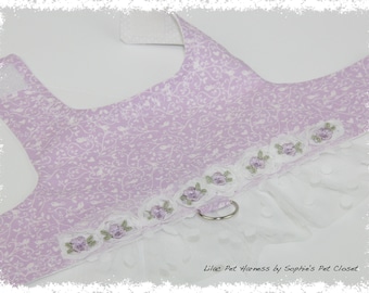 Lilac Floral Dog Harness: Cotton Pet Clothes with Tulle