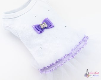 Purple Swarovski Dog Tutu Dress: Cotton Pet Flower Girl Outfit