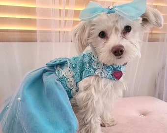 Teal Dog Dress - Small Dog Dress, Puppy Dog Dress, Dog Clothes, Wedding Dog Dress, Dress for Dogs, Dog Dress, Dog Flower Girl, Pet Dress