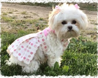Sunshine Pink Dog Dress -L- Flower Girl Dress, Wedding Puppy Dress, Printed Dog Dress, Large Dog Dress, Cute Dog Designs, Printed Dog Dress.