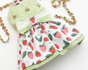 Strawberry Dog Dress: Cotton Pet Harness with Bow