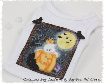 Halloween Dog Costume Shirt: Pumpkin Applique, Bat Buttons (XS, S, M)