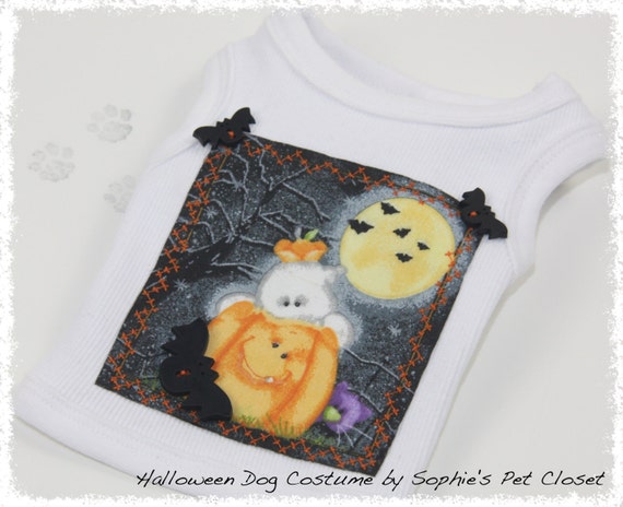 Halloween Dog Costume Shirt: Pumpkin Applique, Bat Buttons (XS, S, M)