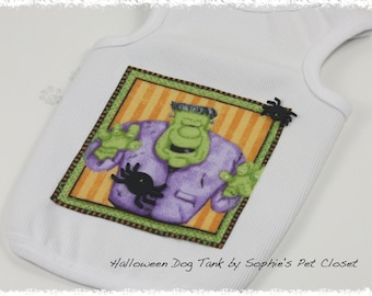 Halloween Dog Costume: Frankenstein Applique Cotton Singlet