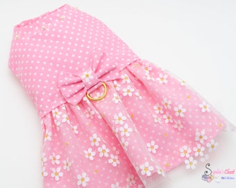 Pink Polka Dot Dog Dress: Flower Girl Pet Harness