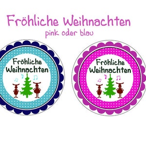 20 Aufkleber Fröhliche Weihnachten pink oder blau