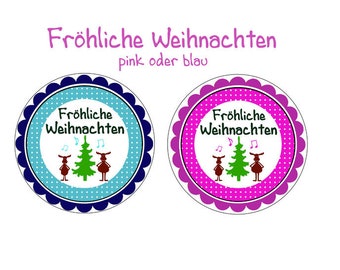 20 Aufkleber Fröhliche Weihnachten pink oder blau