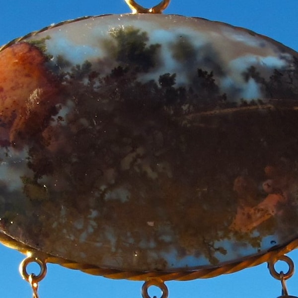 18k pendant ''AUTUMN POETRY''  - solid gold pendant -moss agate- poetic jewelry- dendro agate- sunstone- landscape agate