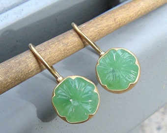 engraved chrysoprase earrings in 750 gold and silver